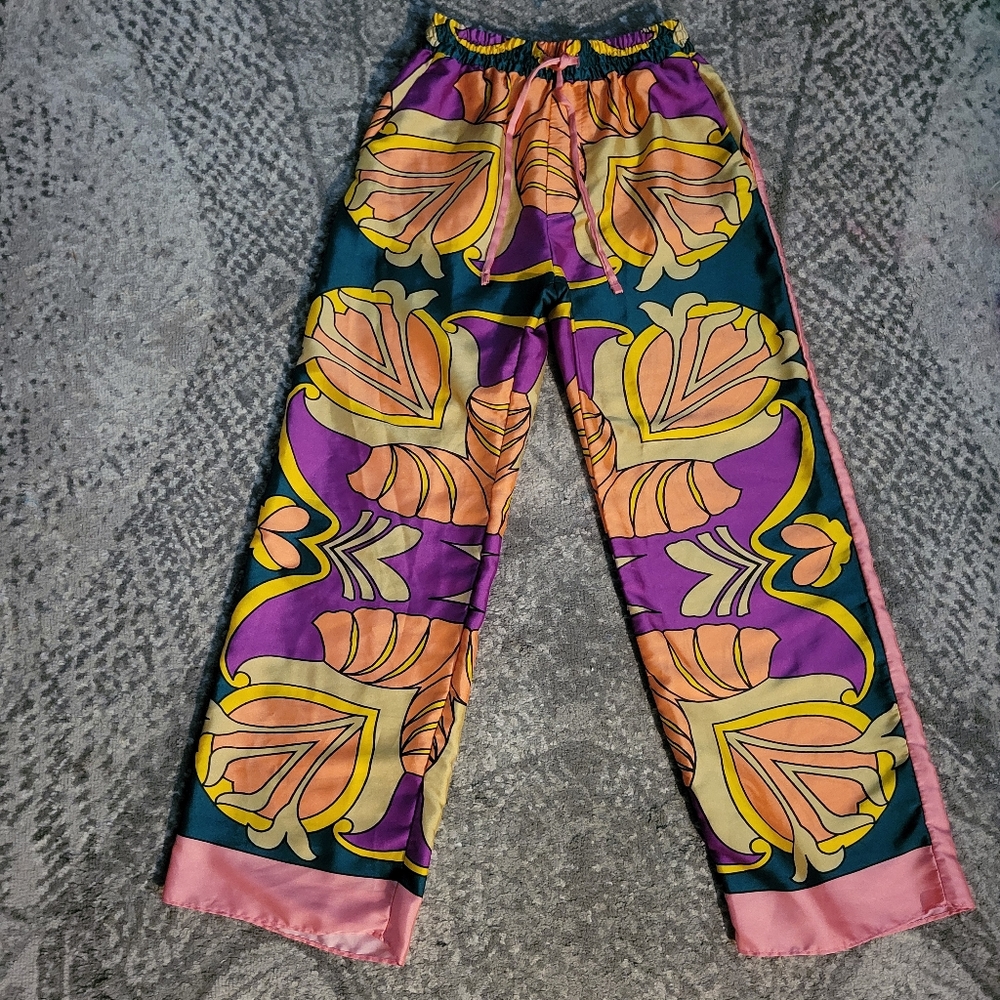 ZARA ✨BLOGGERS FAV Colorful Printed Satin Pajama Style Pant Size XS - Picture 6 of 15